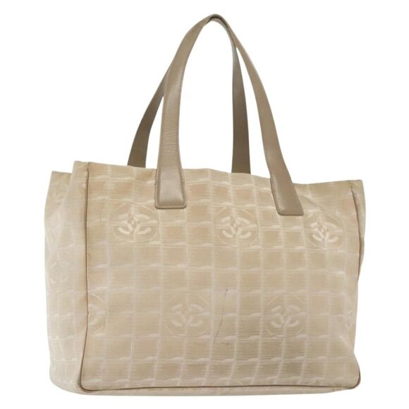 CHANEL New Travel Line Tote Bag Nylon Beige Gold CC Auth - Picture 1 of 16